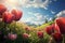 Scenic vista Neural network transforms green field, tulips, and sky