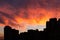 Scenic vivid sunset over city buildings silhouette