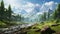 Scenic Vray Rendering: Detailed Nature Depictions Of Mountains And Untamed River