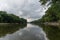 Scenic Wabash river vista in the summer set against dramatic sky, Indiana