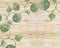 Scenic watercolor background with leaves on a wooden background.