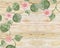 Scenic watercolor background with roses and leaves