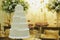 Scenic wedding cake with table bottom decorated with Brazilian flowers and sweets