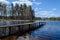 scenic wetlands with country lake or river in summer