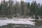 scenic wetlands with country lake or river in winter - vintage r