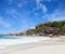 Scenic white sand beach with granite boulders, La Digue, Seychelles