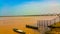 Scenic wide view of arch railway bridge on a river.