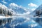 Scenic winter vista Serene lake framed by snow capped mountains