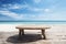 Scenic Wooden Table by the Beach and Blue Sky. Generated By Ai