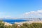 A scenics aerial view of the city of Marseille, bouches-du-rhone, France under a majestic blue sky and some white clouds