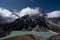 Scenics view of cholatse 6,440 m and taboche 6,542 m path of mahalangur himal with Chola lake near zongla village at khumjung