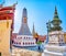 The sceniec colorful prangs, called Phra Atsda Maha Chedi in Wat Phra Kaew complex in Grand Palace, on May 12 in Bangkok, Thailand