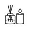 Scented Candle and Reed Diffuser Oil Line Icon. Aromatherapy Linear Pictogram. Aroma Therapy Stick and Fragrance Candle