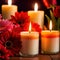 Scented candles with flowers, warm love glowing romantic celebration scene