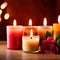 Scented candles with flowers, warm love glowing romantic celebration scene