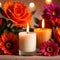 Scented candles with flowers, warm love glowing romantic celebration scene
