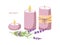 Scented candles with lavender plant. Vector candles collection. Wax Burning, extinct candles. Wax candles for relax and