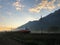 SCHAAN, LIECHTENSTEIN, SEPTEMBER 3, 2021 Austrian train passes by in the morning