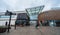 Schaerbeek, Brussels - Belgium - Inner court and glass overhang of the docks bruxsel shopping mall during a rainy day