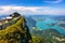 Schafberges aufgenommen, Mountain landscape in Salzkammergut, Upper Austria. View from Schafberg peak to Mondsee, Austria.