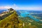 Schafberges aufgenommen, Mountain landscape in Salzkammergut, Upper Austria. View from Schafberg peak to Mondsee, Austria.