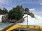 Schaffhausen, Switzerland - 13 July 2015: tourist boat approaching the Rhine waterfalls