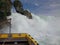 Schaffhausen, Switzerland - 13 July 2015: tourist boat approaching the Rhine waterfalls