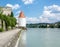 Schaibling Tower at the river Inn promenade in Passau