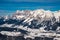 Scheichenspitze Mountain Peak in the Dachstein Mountain Range and the Village of Ramsau am Dachstein from Above in Winter