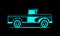 Schematic image pickup truck on a black background. Classic truck. Isolated vector illustration