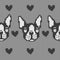 Scheme for knitting with french bulldog and hearts. Vector background.