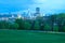 Schenley Park at Oakland neighborhood and downtown city skyline in Pittsburgh