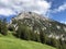 Schiberg mountain above the Wagital valley or Waegital and the Wagitalersee alpine Lake Waegitalersee, Innerthal
