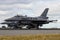 SCHLESWIG-JAGEL, GERMANY - JUN 23, 2014: Polish Air Force F-16 fighter jets on the runway during the NATO Tiger Meet at Schleswig-