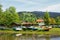 Schlierach river, boathouses and colorful boats