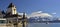 Schloss Oberhofen with a boat on Thun Lake, Switzerland