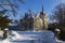 Schoenborn Palace Beregvar Castle in snow. Ukraine