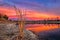 Schoenchen, KS USA - Sunset over the Smoky Hill River outside Schoenchen, Kansas