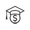 scholarship black line symbol vector logo, dollar coin wearing a graduation hat, student loan, money loan for education