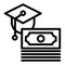 Scholarship line icon. Paid for education vector illustration isolated on white. Money and graduate cap outline style