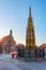 Schoner Brunnen and Frauenkirche in German town Nurnberg during