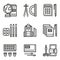 School accessories flat line icons