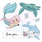 School Autumn Sea Underwater Vector Illustration Set MERMAID LOVE