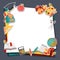 School background with education sticker icons and