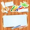 School background with paper elements and blank paper