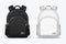 School backpack. Black and white rucksack. Front view travel bag. 3d vector mockup isolated