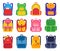 School backpack. Color schoolbags zipper and pockets with stationery supplies for students, rucksacks for traveling