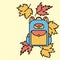 School backpack and falling autumn leaves in a flat style. The beginning of the school year. Space for text