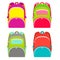 School backpacks collection isolated on white. School backpack in 4 different versions. Vector illustration.