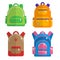 School backpacks, set of flat colored backpack. Back to school illustration.